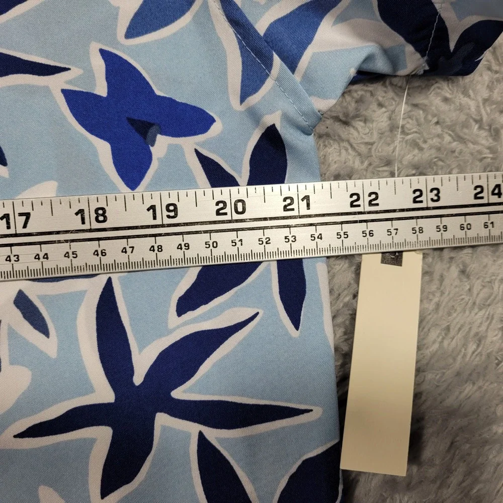 Birch Black Mens Medium Floral Print Hawaiian Camp Shirt Short Sleeve Blue White